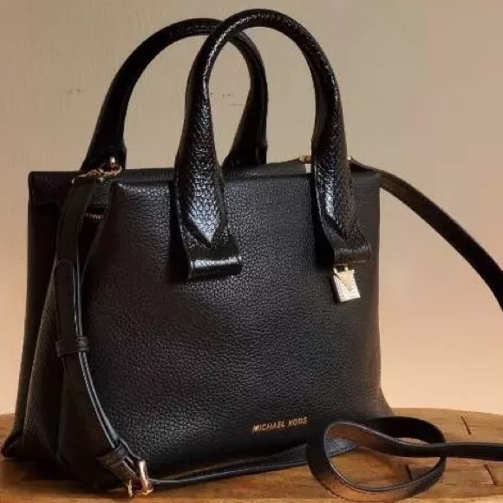 Michael Kors Rollins Small Snake-Embossed Leather Satchel- Black